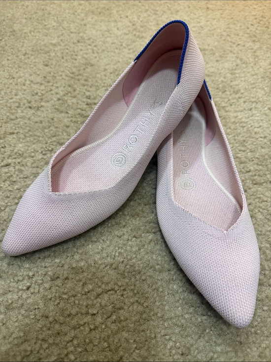 Rothy's Shoes - Rothy's Pale Pink Pointed-Toe Flats with Blue Trim